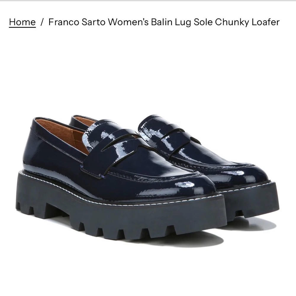 Franco Sarto Shiny Black Leather Slip-on loafers lug sole